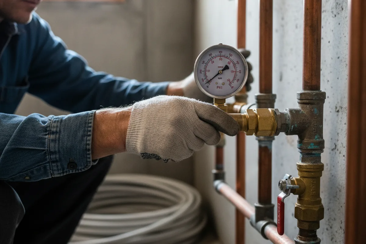 Pressure testing a repaired line during Water Line Repair in Schertz